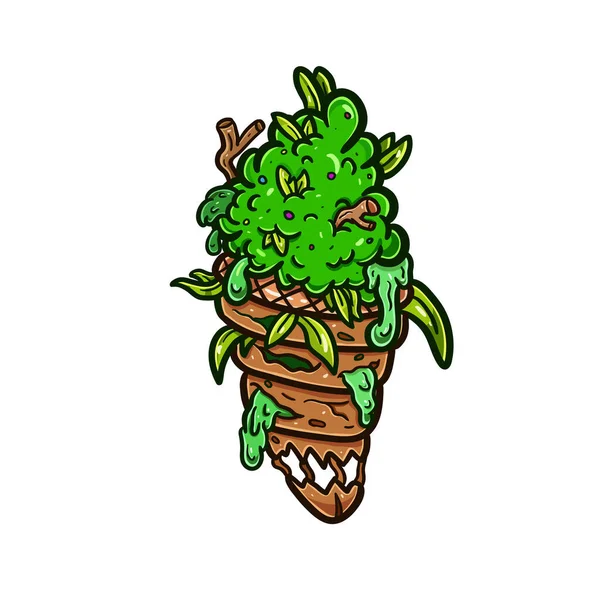 Cartoon Mascot Weed Bud Ice Cream Cone Royaltyfria illustrationer