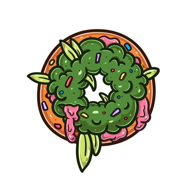 Mascote Dos Desenhos Animados Weed Bud Donuts Logo — Vetor de Stock