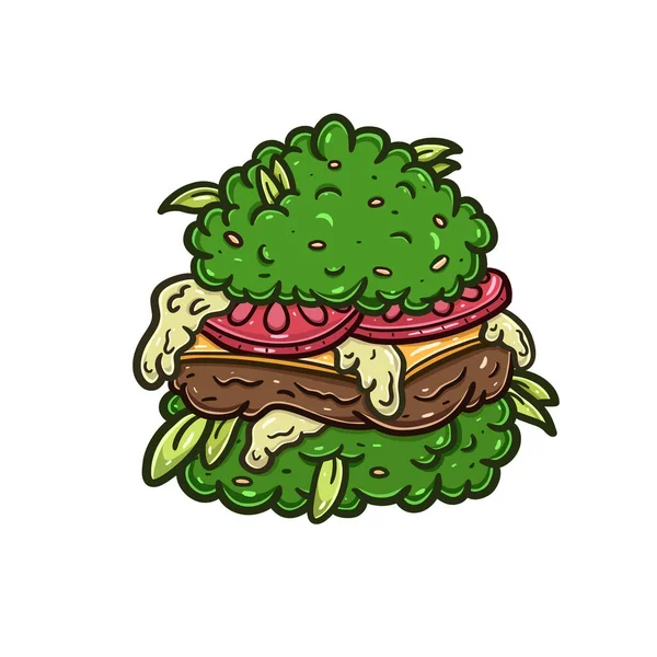 Cartoon Mascot Weed Bud Burger Logo — Stock Vector