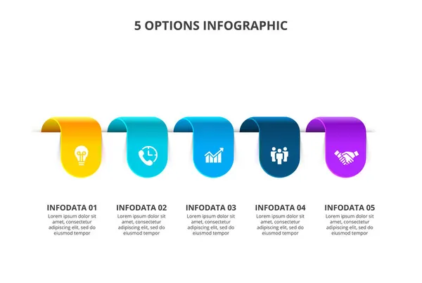 Διανυσματικά αφηρημένα στοιχεία για infographic. Δημιουργική ιδέα με 5 επιλογές ή βήματα. — Διανυσματικό Αρχείο