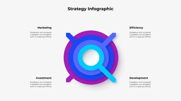 Quatro anéis com flechas. Elemento abstrato com 4 opções. Visualização de dados de negócios para apresentação. Diagrama infográfico vetorial — Vetor de Stock