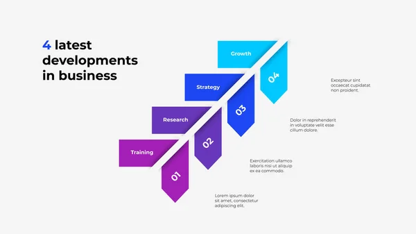 Cztery pionowe strzałki do prezentacji infograficznej. Szablon prezentacji biznesowej. Infografika wektorowa z 4 krokami — Wektor stockowy