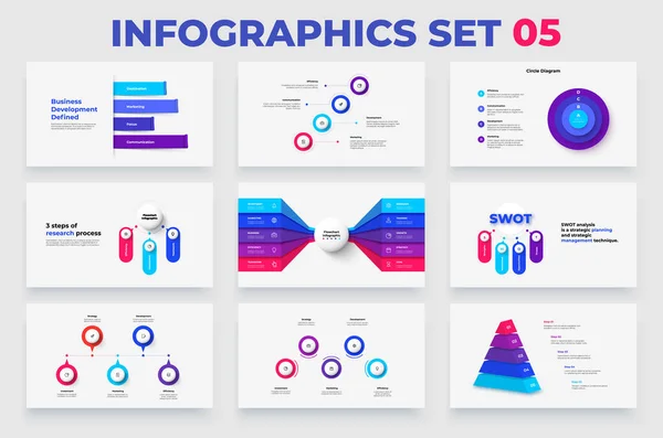 Set Von Infografik Elementen Für Geschäftspräsentation Und Infografik Flussdiagramme Banner — Stockvektor