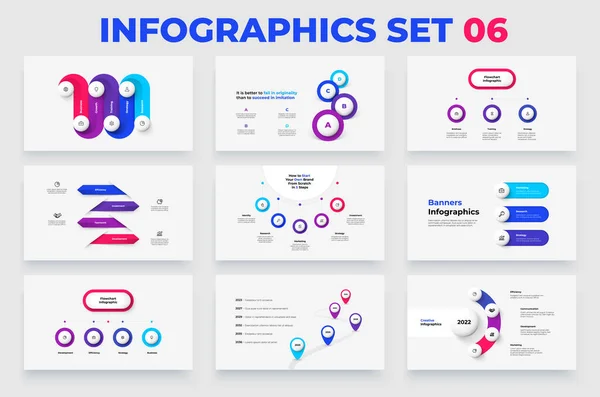 Nove Slides Com Elementos Infográficos Para Apresentação Negócios Vector Info — Vetor de Stock