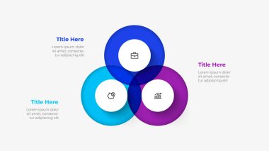 Diagram with three steps. Slide for business presentation. Cycle infographic element divided into 3 options.