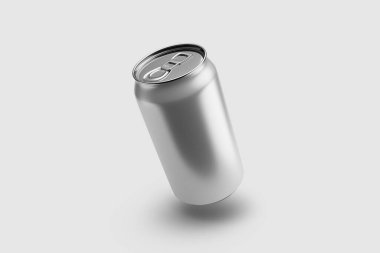 Açık gri arka planda izole edilmiş 350ml 'lik enerji içecek kutusu şablonu. Yüksek çözünürlük.