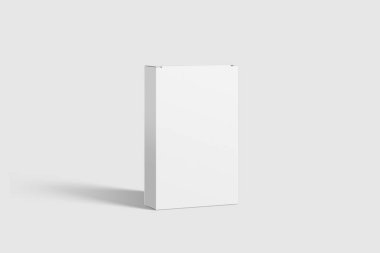 Açık gri arkaplanda Düz Dikdörtgen Karton Paket Kutusu Yapılandırması. Tasarımınız için model şablonu hazır.