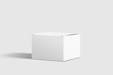 Açık gri arka planda Düz Meydan Karton Paket Kutusu Mokup Modeli. Tasarımınız için model şablonu hazır.