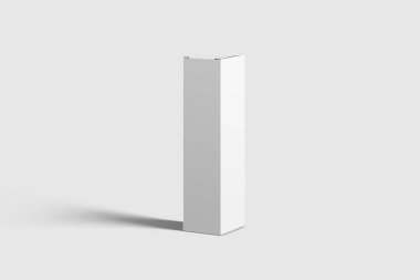 Açık gri arkaplanda Uzun Dikdörtgen Karton Paket Model Kutusu. Tasarımınız için model şablonu hazır.