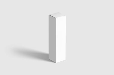 Açık gri arkaplanda Uzun Dikdörtgen Karton Paket Model Kutusu. Tasarımınız için model şablonu hazır.