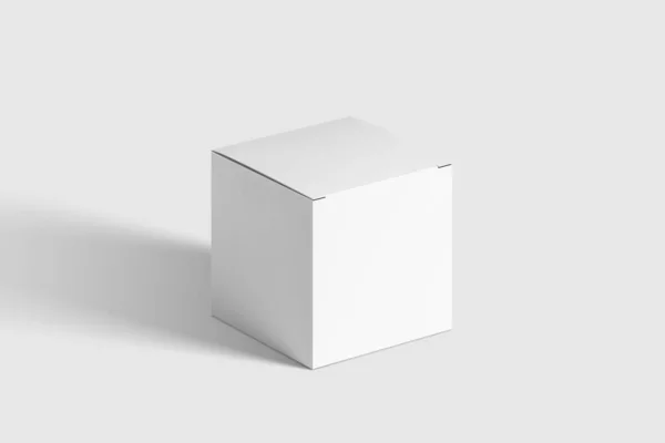 Square Cardboard Package Box Mockup Light Grey Background Mockup Template — Stock Photo, Image