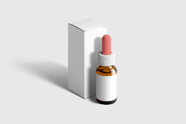 Настоящее Фото Amber Glass Dropper Bottle Box Шаблон Макета Изолированы — стоковое фото