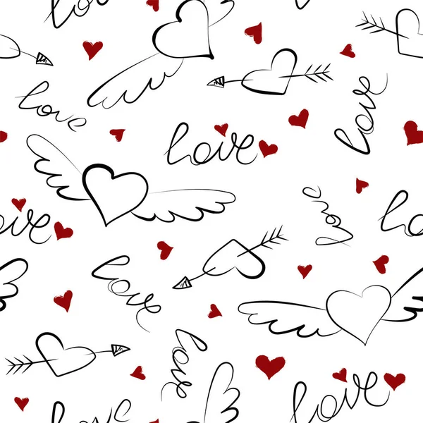 Hand Drawn Doodle Love Seamless Pattern Wedding Valentine Day Wallpaper — Vetor de Stock