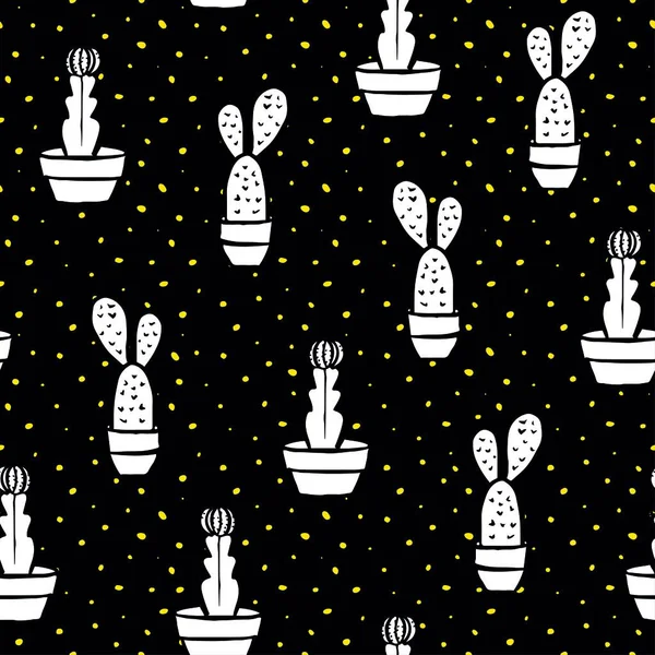 Cactus Vector Seamless Pattern Nature Hand Drawn Doodle Cacti Desert — Stockvektor