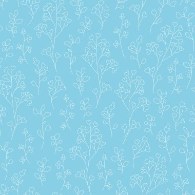 Elle çizilmiş kır çiçekleriyle kusursuz bir desen. Dekoratif yapraklı kusursuz doğrusal doku. Sonu gelmeyen beyaz bitkiler. Tekstil, arkaplan, ambalaj, ambalaj kağıdı tasarımı için şablon