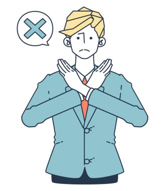 Illustration of a man in a suit putting out a cross mark clipart