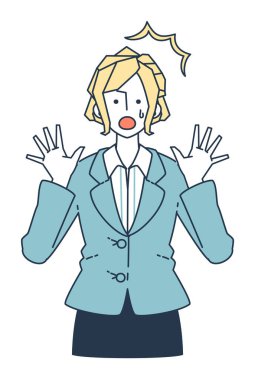 Takım elbiseli bir kadının şaşırmış görüntüsü.