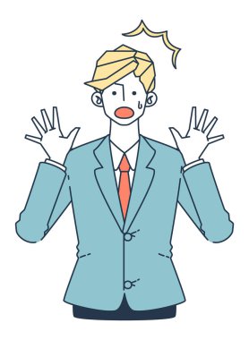 Takım elbiseli bir adam hayal kırıklığına uğruyor.