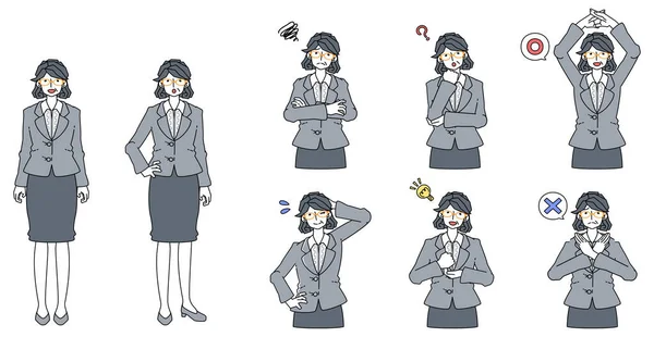 Set Various Facial Expressions Woman Suit — Stockvektor