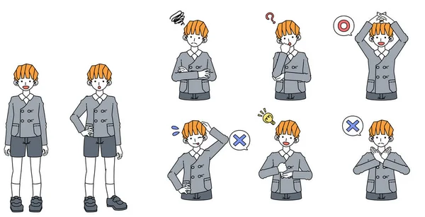 Clip Art Boy Uniform Who Makes Various Poses - Stok Vektor