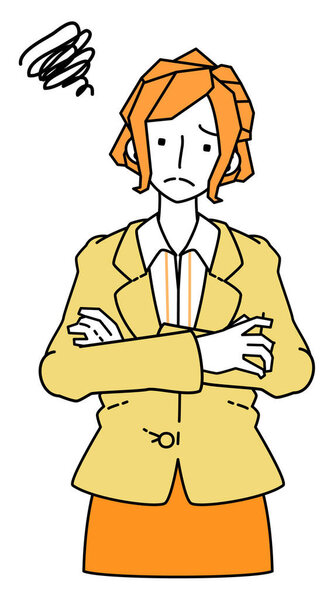 Clip art of a businesswoman in a suit who is distressed in a roundabout way.