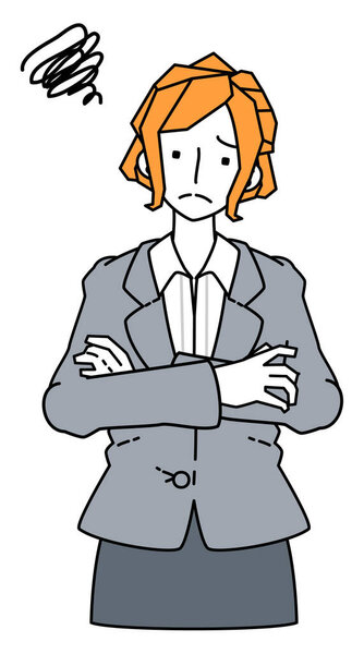 Clip art of a businesswoman in a suit who is distressed in a roundabout way.