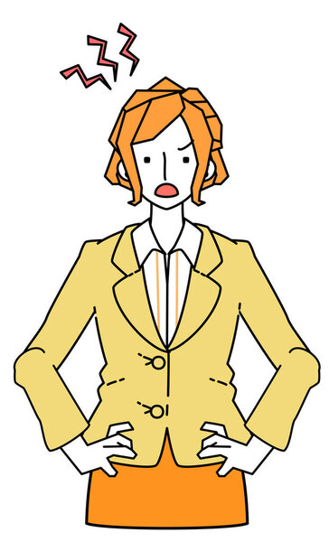 Illustration of a businesswoman in a suit, irritated and frustrated.