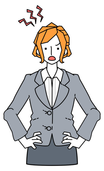 Illustration of a businesswoman in a suit, irritated and frustrated.