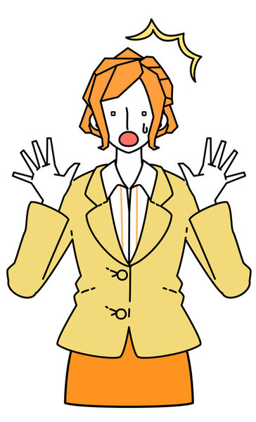 Illustration of a businesswoman in a suit surprised and astonished
