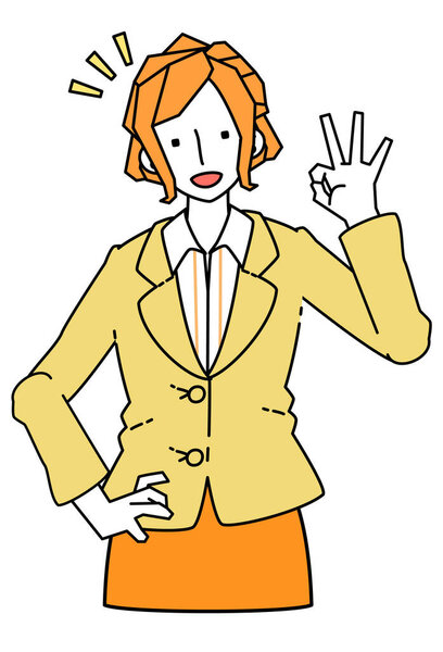 Illustration of a businesswoman in a suit making the OK mark.