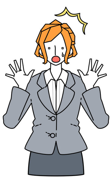 Illustration of a businesswoman in a suit surprised and astonished