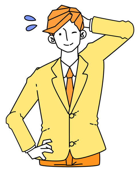 Illustration of a man in businessman's suit who smiles shyly and humbly