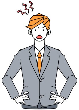 Takım elbiseli bir iş adamının sinirli ve hayal kırıklığına uğramış hali..