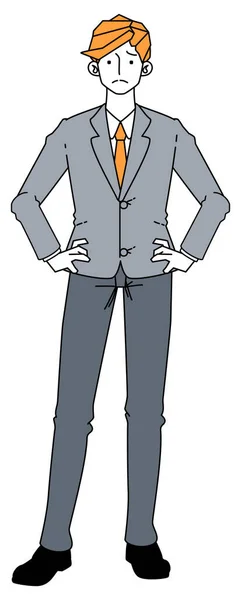 Illustration Eines Geschäftsmannes Anzug Mit Grimmigem Gesicht — Stockvektor