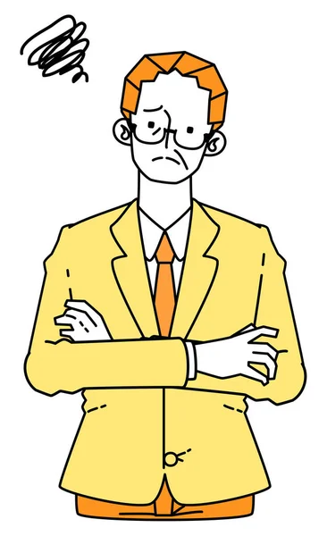 Illustration Eines Geschäftsmannes Anzug Der Auf Umwegen Bedrängnis Gerät — Stockvektor