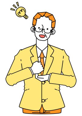 Bir fikri ateşleyen takım elbiseli olgun bir adamın görüntüsü..