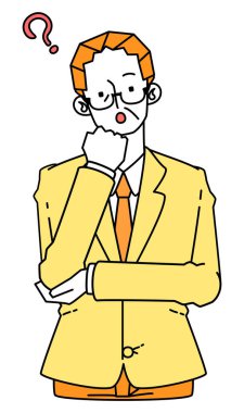 Takım elbiseli olgun bir adamın, kafasını eğdiği ve sorguladığı görüntüsü..