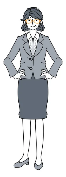 Εικονογράφηση Της Γυναίκας Κοστούμι Στέκεται Ταραγμένο Πρόσωπο — Διανυσματικό Αρχείο