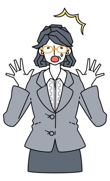 Surprised and amazed businesswoman in a suit.
