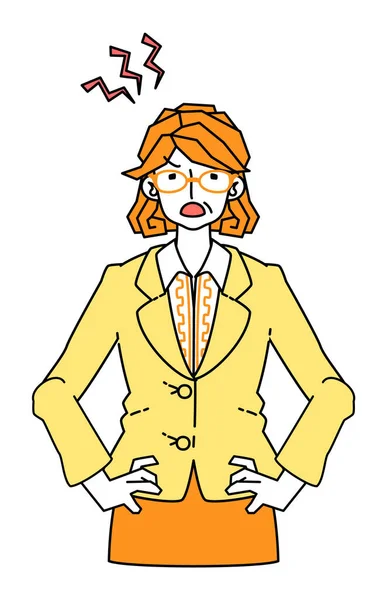 Illustration Une Femme Costume Irrité Colère — Image vectorielle