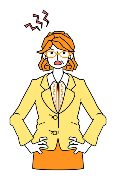 Illustration of a woman in a suit who is irritated and angry