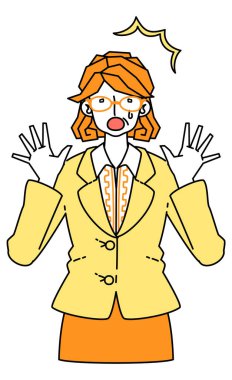 Şaşırmış ve hayrete düşmüş takım elbiseli bir iş kadınının klip sanatı..