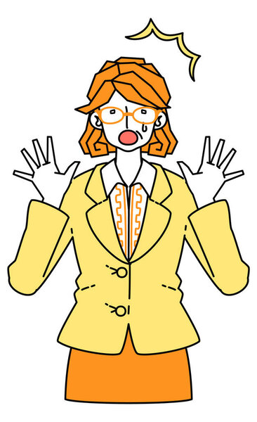 Clip art of surprised and amazed businesswoman in suit.