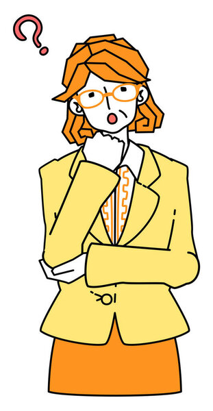 Icon illustration of a woman in a suit tilting her head
