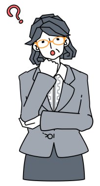 Takım elbiseli bir kadının başını eğme sanatı.