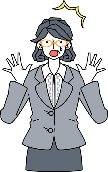 Illustration of a mature woman in a surprised and startled suit.