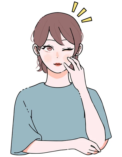 Illustration Woman Who Notices Rejoices Improving Her Skin — ストックベクタ