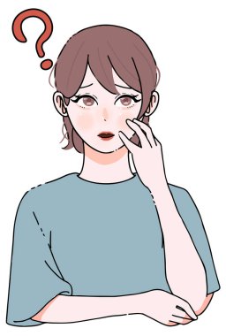 Cilt sorunları ve cilt bakımı hakkında şüpheleri olan bir kadının tasviri