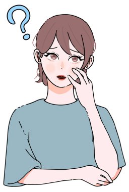 Cilt sorunları ve cilt bakımı hakkında şüpheleri olan bir kadının tasviri