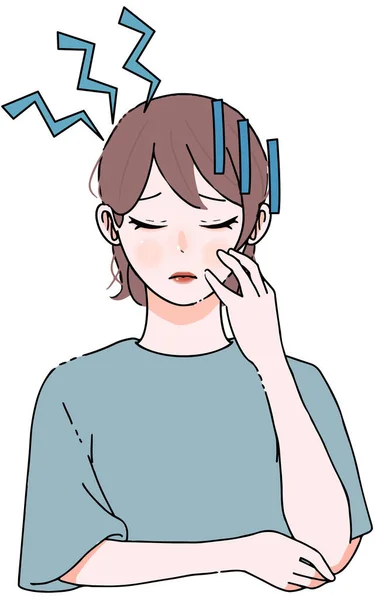 Illustration Woman Suffering Throbbing Aching Headache — 스톡 벡터